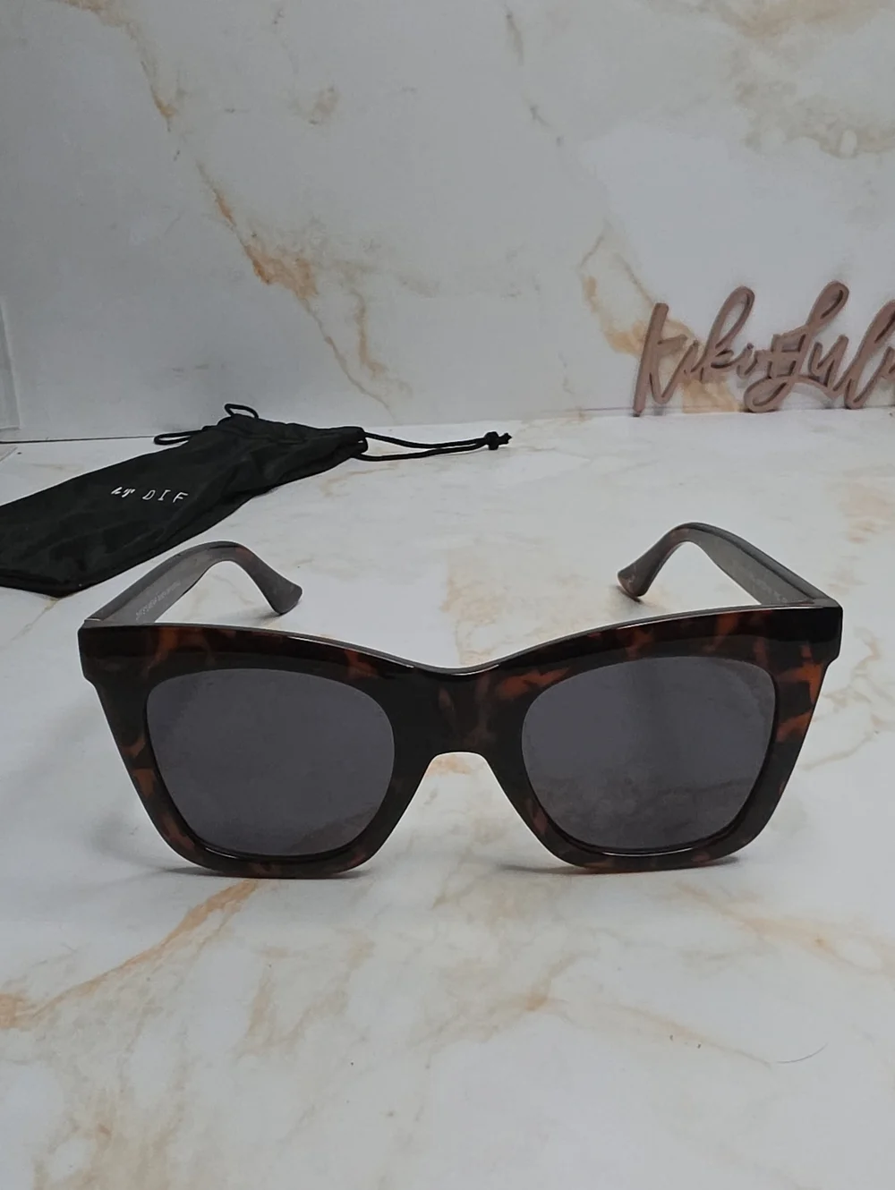 Diff Talia Tortoiseshell Cat-Eye Square Sunglasses with Dark Lenses New